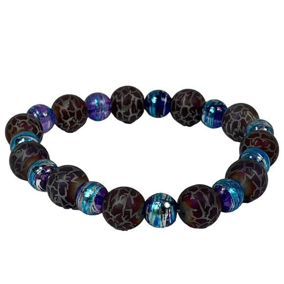 Bundle of 3 stretchy beaded bracelets, pink, blue, purple, turquoise colors NEW - Picture 4 of 10